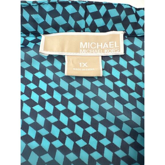 Michael Michael Kors Geometric Print Long Sleeve Button Up Blouse Top Size 1X - Picture 9 of 13